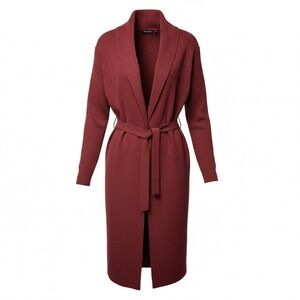 Relativity Red Long Cardigan Women's S 2X Belted Shawl Collar Open Front Sweater